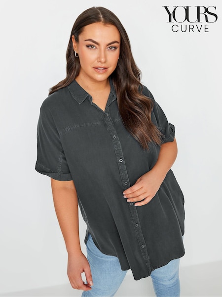 Yours Curve Black Chambray 100% Cotton Shirt (N72936) | €41