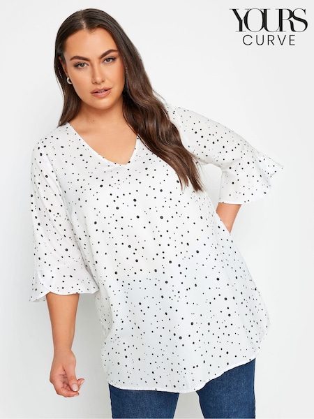 Yours Curve White Frill Sleeve Swing Top (N72956) | $42