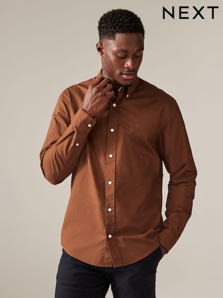 Tan Brown Regular Fit Long Sleeve Oxford 100% Cotton Shirt (N73058) | €8