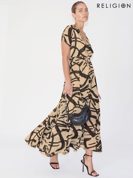 Religion Natural Wrap Dress With Full Skirt (N73393) | €61
