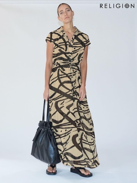 Religion Black/White Destiny Shirt Dress With Tie Belt (N73402) | €51