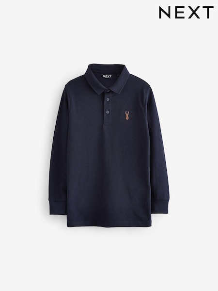 Navy Blue Long Sleeve Polo Shirt (3-16yrs) (N73403) | €12 - €20