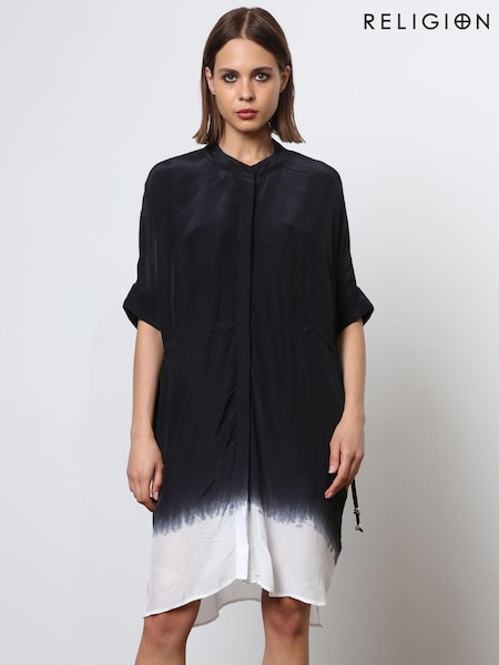 Religion Black Tie Dye Loose Fitting Tunic Shirt Dress (N73404) | €57
