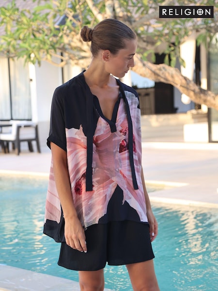 Розовый - Religion Oversized Blouse in Dip Dye With Tie Neck (N73409) | €86