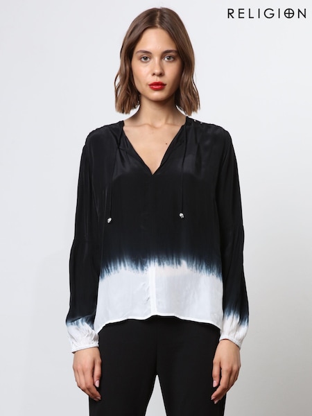Religion Black Tie Dye Top With Skinny Neck Tie (N73411) | €41.50