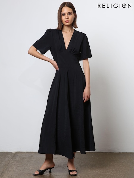 Religion Black Handkerchief Hem Maxi Dress in Soft Modal (N73422) | €72