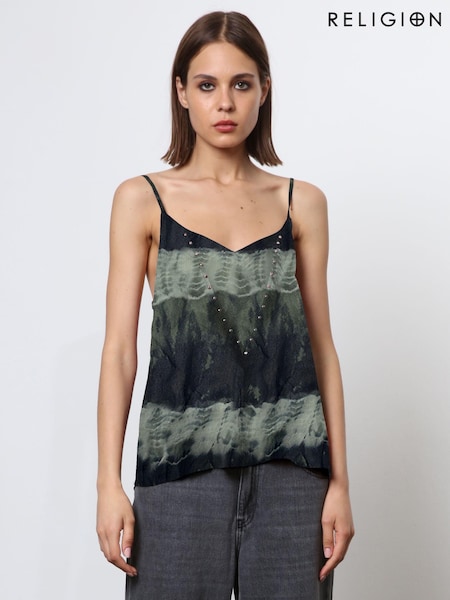 Religion Green Camisole in Bright Pink Print With Stud Detailing (N73439) | €26