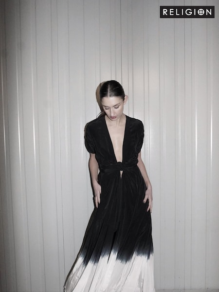 Religion Black Tie Dye Delight Wrap Dress With Full Skirt (N73455) | €166