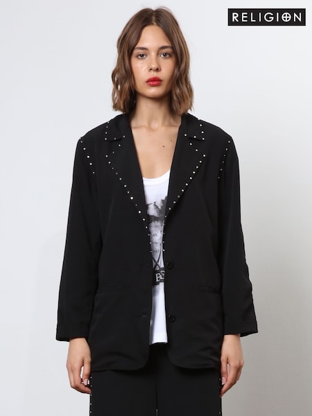 Religion Black Lightweight Casual Blazer With Stud Trims (N73458) | €43