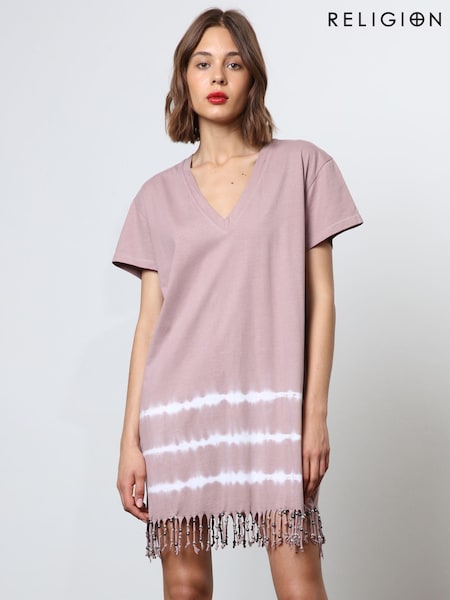 Nude - Religion 100% Cotton Particle Mini Tunică Rochie With Țesătură multicoloră și Tassles (N73459) | 267 LEI