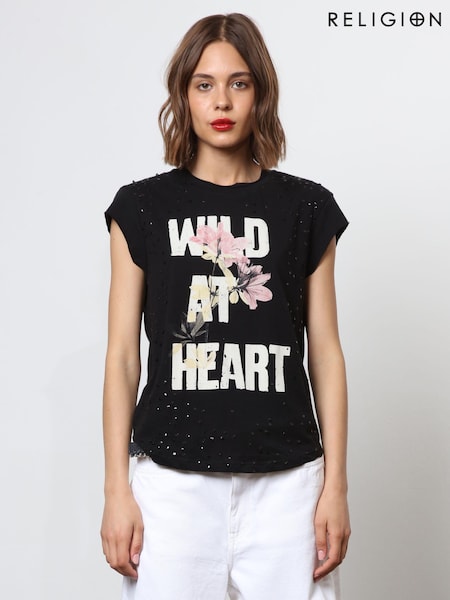 Religion Customized Style Slogan 100% Cotton T-Shirt with Distressing and Sequins (N73480) | ‏13 ر.ع.‏