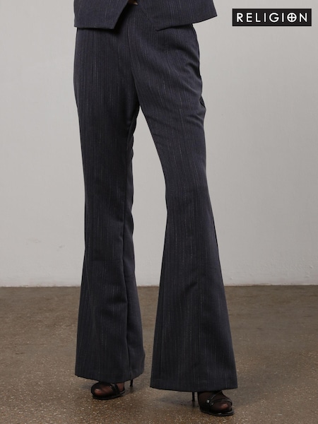 Religion Grey Pinstriped Eide Leg Sharp Trousers (N73485) | €46