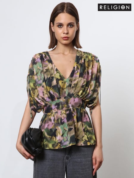 Natural - Religion Decolteu în V Radiant Top With Rushed Sleeve Detail (N73488) | 250 LEI