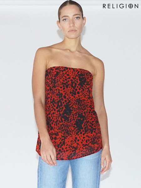 Religion Red Georgette Prints Longline Bandeau Top (N73492) | €25