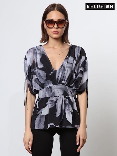 Negru - Religion Decolteu în V Radiant Top With Rushed Sleeve Detail (N73498) | 214 LEI