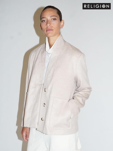 Religion Cream Cream wool Oberon Bomber Jacket With Patch Pockets and Shawl Collar (N73511) | €54