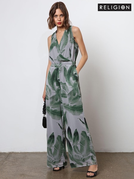 Religion Green Wide Leg Jumpsuit With Wrap Detail Top (N73512) | €66