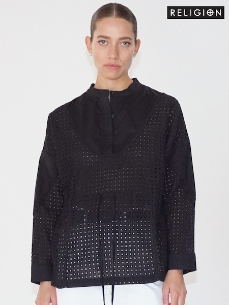 Religion Black Loose Fitting Shirt With Drawstring Waist (N73513) | €54