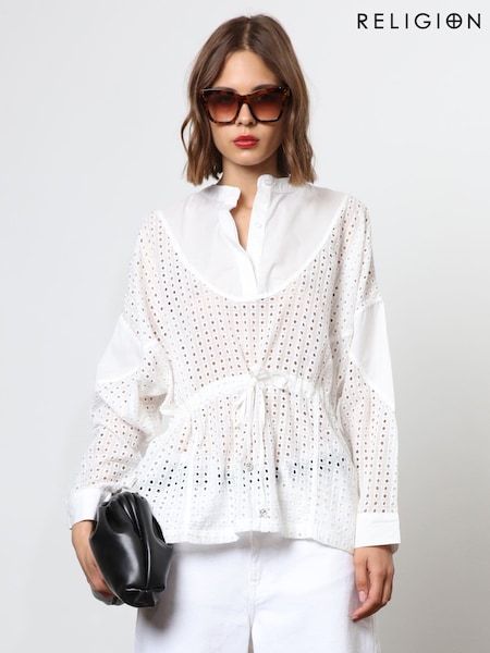Religion White Loose Fitting Shirt With Drawstring Waist (N73533) | €65