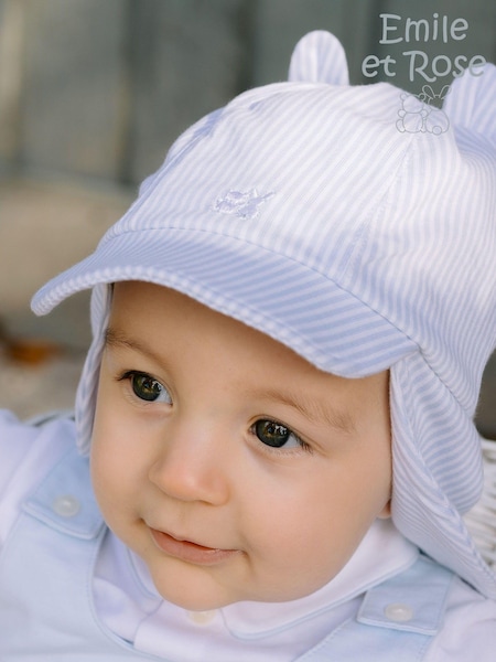 Emile et Rose Blue 100% Cotton Striped Sun Cap with ears & neck shield (N73589) | 21 €
