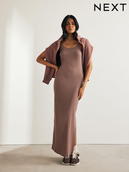 Neutral Ribbed Maxi Bodycon Dress (N73602) | €12