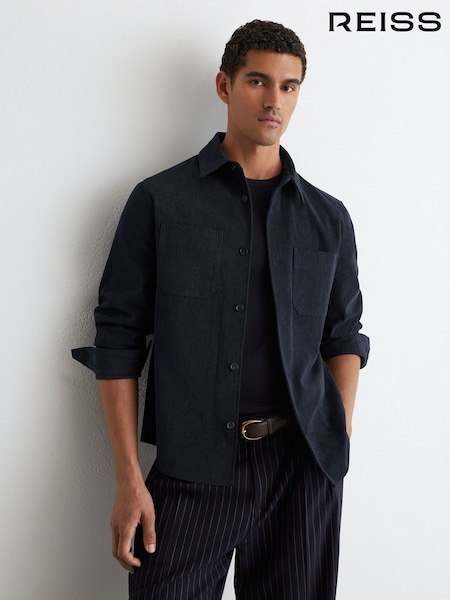 Navy - Regular Reiss Townie Corduroy Twin-pocket Overshirt