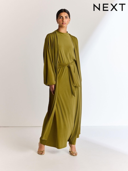 Olive Green Long Sleeve Scarf Maxi Dress (N73649) | €9