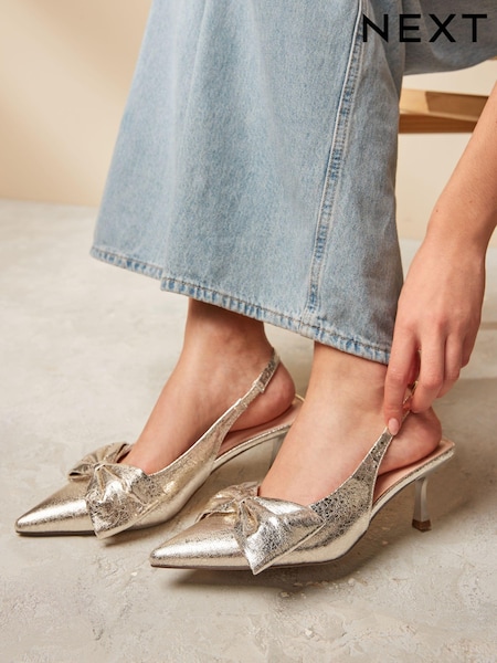 Gold Standard Fit Forever Comfort® Bow Slingback Kitten Heels (N73929) | $64