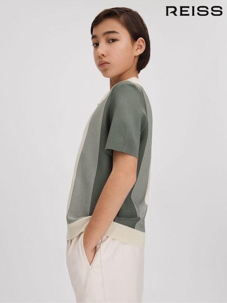 Salvia - Reiss Milton Half Zip Striped Polo Shirt (N74013) | 60 €
