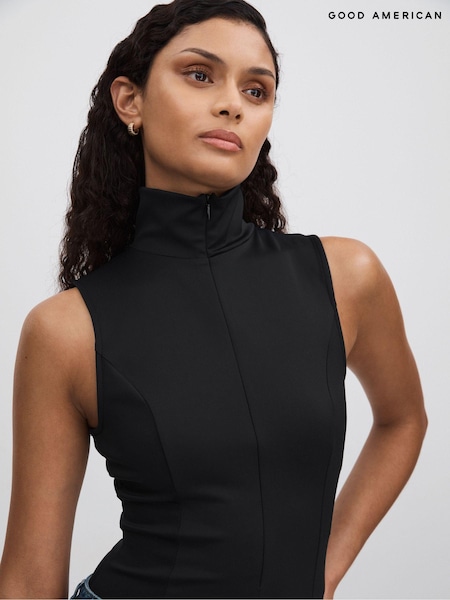 Good American Black Good American Funnel Neck Scuba Thong Bodysuit (N74017) | €125