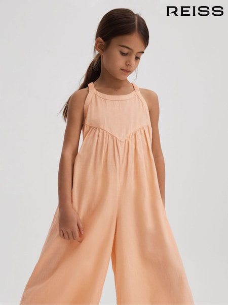 Reiss Peach Daphne 4-9 yrs Cotton Linen Jumpsuit (N74029) | AED396