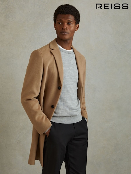 Reiss Camel Clark Wool Blend Single Breasted Epsom Coats (N74044) | €470