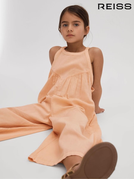 Reiss Peach Daphne 9-13 yrs Cotton Linen Jumpsuit (N74062) | 441 QAR