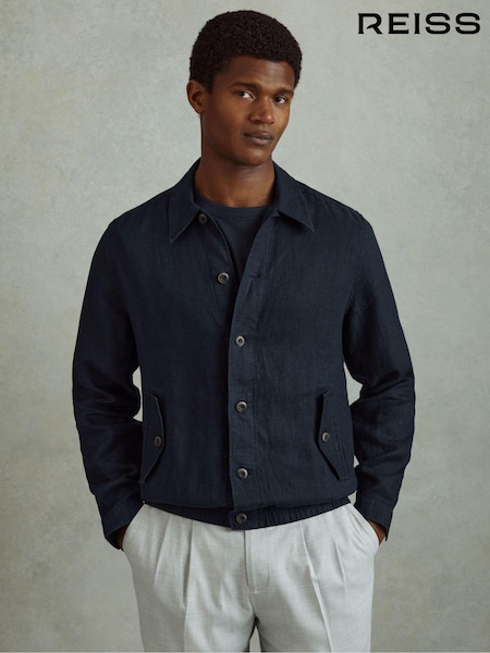 Reiss Navy Cadiz Linen Elasticated Hem Overshirt (N74089) | €256