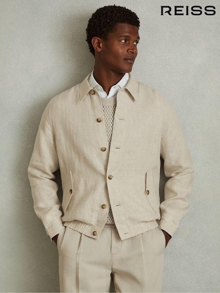 Reiss Oatmeal Cadiz Linen Elasticated Hem Overshirt (N74100) | €256