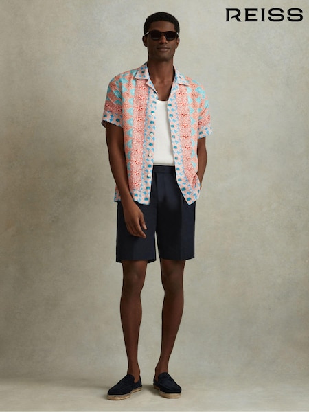 Reiss Orange Multi Pantain Linen Printed Cuban Collar Shirt (N74126) | €186