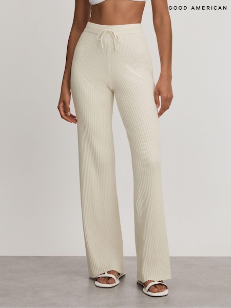 Good American Cloud White Ribbed Terry Lounge Trousers (N74131) | ₪840