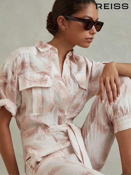 Reiss Kaia Linen Tropical Print Belted Jumpsuit (N74152) | 345 €