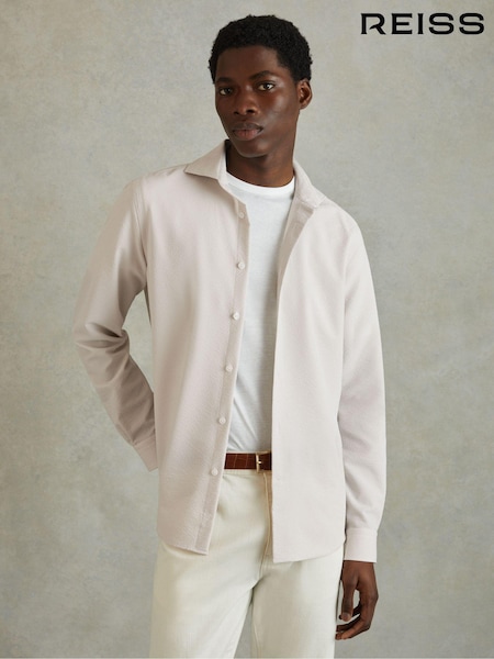 Hiekanvärinen - Reiss Spring Textured Cutaway Collar Shirt (N74161) | €202