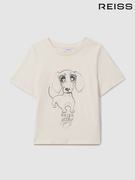 عاجي طبعة - Reiss Yoshy Cotton Print T-shirt