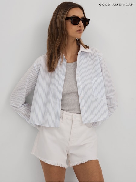 Good American Blue Stripe Good American Cotton Poplin Cropped Shirt (N74188) | €195