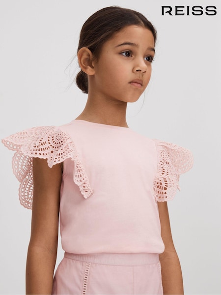 Reiss Jasmine Cotton Broderie Top (N74192) | ‏230 د.إ.‏