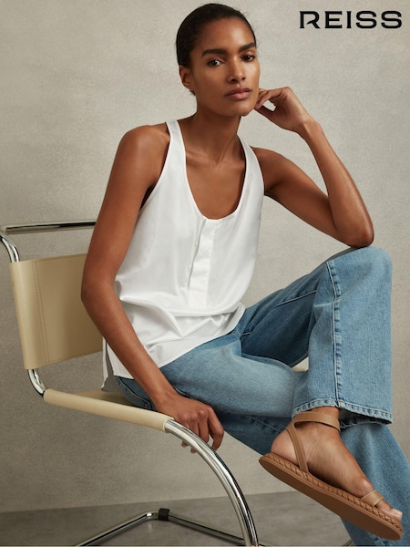 Reiss Ivory Eira Relaxed Cotton Scoop Neck Vest (N74204) | AED634