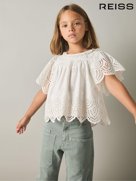 Reiss Ivory Laverne 9-13 yrs Cotton Broderie Blouse (N74208) | €35
