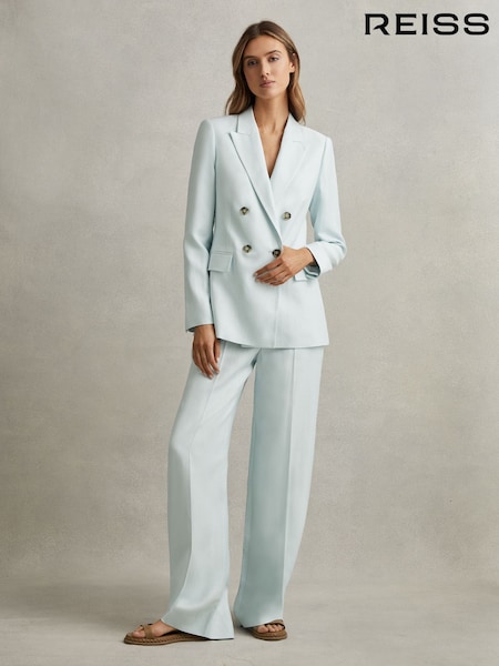 כחול  - Reiss Lori Viscose Linen Double Breasted Suit: Blazer (N74213) | ‏2,172‏₪