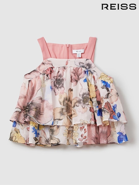 Reiss Pink Print Arina 13-14 yrs Tiered Floral Print Top Co-Ord (N74217) | 368 QAR