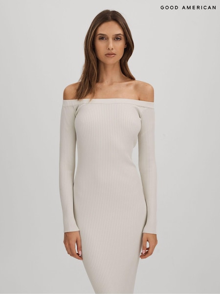 Good American Cloud White Good American Ribbed Off The Shoulder Maxi Dress (N74233) | €298