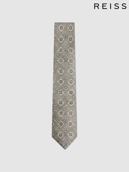 Reiss Sage Melange Vasari Silk Medallion Print Tie (N74235) | PKR 35,460