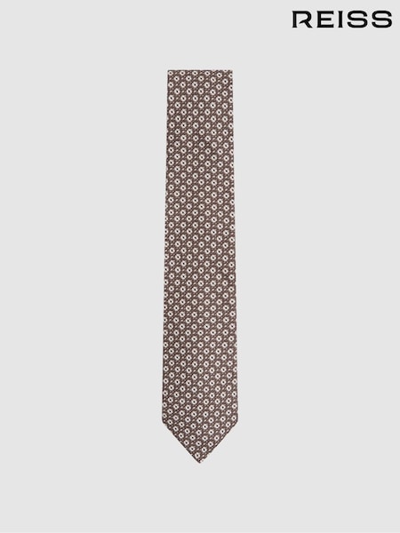 Reiss Brown Melange Croce Silk Medallion Print Tie (N74236) | €104