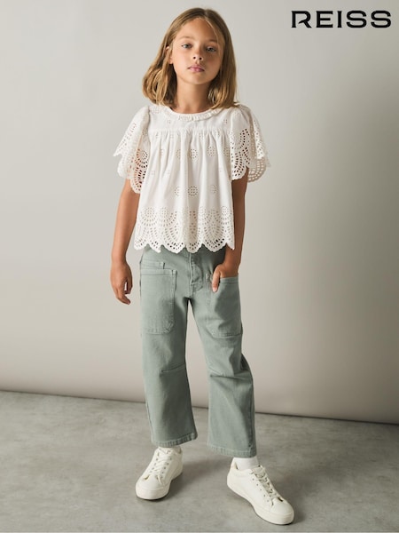 Reiss Ivory Laverne 4-9 yrs Cotton Broderie Blouse (N74239) | ₪328